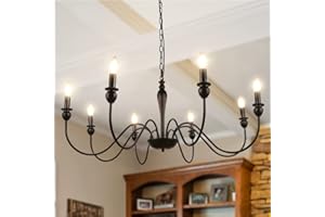 ‎LYNPON LynPon Antik Kronleuchter Landhaus Schwarz 8 Flammig, Einstellbare Höhe, Vintage Pendelleuchte, Rustikaler Klassischer Lüster für Wohnzimmer Schlafzimmer Küche