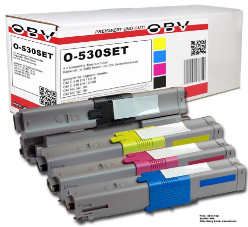 4x kompatibler XL Toner für OKI C510 C510DN C530 C530DN MC561 MC561DN schwarz, cyan, magenta, gelb / Kapazität je 5000 Seiten