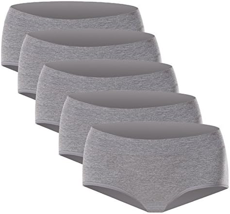 LHZY Womens Girls Cotton Basic Underwear Mid Waist Plain Panties Full Briefs Boyshort Pack of 5