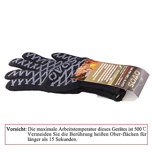 OVOS Grillausrüstung 932 ° f extrem hitzebeständige Topflappen-EN407 zertifizierte Grill-Handschuhe zum Kochen Aramid-Handschuhe mit rutschfesten schwarzen Silikon - 7