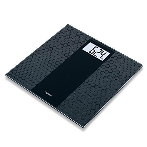 Beurer Glaswaage GS 230 Structure: Personenwaage mit großer LCD-Anzeige und rutschhemmender Oberfläche mit mattierter Wabenstruktur