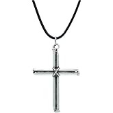 This Different Spiked Cross Leather rope Necklace - Silver Plated - Women Men Necklace - No:861