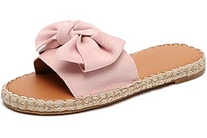 JOYTO Sandale Femme Espadrilles Plates Ete Cuir Bow Bout Ouvert Platform Basse Chaussure Piscine Plage Confort De Plein Air Fete Bohème Confort Noir 35-43 EU