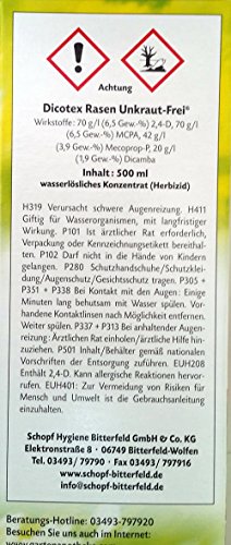 Dicotex Rasen Unkraut-Frei | Dr. Stähler | (2 x 500ml) | Rasen Unkrautvernichter als Set für ca. 1000m2 | GREEN24® + Messbecher + Handschutz + Atemschutz - 5