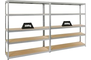 PROREGAL Mega Deal 2X Étagère Charge Lourde Giant Elephant | HxLxP 180x150x45cm | 200kg par Niveau | Galvanisé | Lot d'étagères Robustes de Garage, Atelier, Cave, sous-Sol, Stockage, Rangement