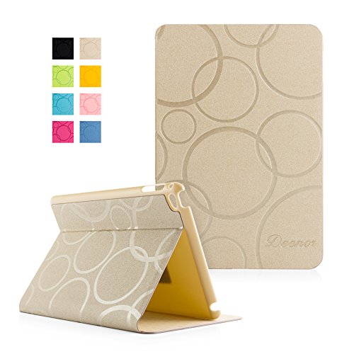 iPad Mini 4 Hülle, DEENOR Colour Series Premium PU Leder Ultra Slim Light Weight Auto aufwachen / Schlaf Funktion Schutzhülle Hülle für Apple iPad Mini 4, Free: Screen Protector + Stylus Pen + Cleaning Cloth. (Golden circles)