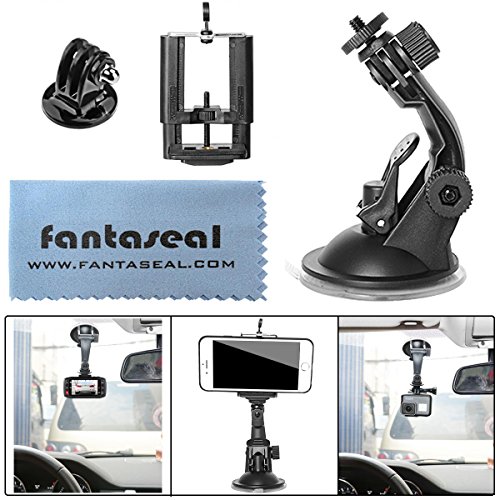 Preisvergleich Produktbild KFZ Windschutzscheibe Halterung, Fantaseal® 3in1 Kamera + GoPro + Smartphone Auto Halterung Universell Auto Camcorder KFZ-Halterung Auto Handyhalterung Kamera Fahrzeug Saugnapf Halterung GoPro Car Suction Mount für GoPro Hero5 / Hero4 / Session / 3+ / 3 + SJCAM Garmin Virb Xiaomi Yi DBPOWER Qumox Vic Tsing + GoPro ähnliche Actioncam + Canon Nikon Sony Kompakt Kamera+ iPhone Samsung Sony HTC Huawei Xiaomi Smartphone, multifunktionelle Auto Halterung