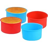 Surflyee 4 Pieces Round Silicone Baking Mold, 4 Inches | Non-Sticky Trays, Quick Release for Layers of Cake, Cheese, Rainbow