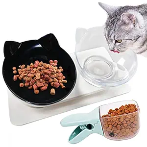 Legendog Cat Bowls,15?Tilted Cat Food Bowl Double Cat Dishes, Cat Feeder Cat Feeding Bowl Raised with Stand, Cat Food Water Bowl for Cats and Small Dog (Black+White)