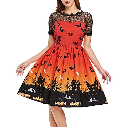 Tablier Une Jupe Robes, Honestyi Femmes Fashion Halloween Dentelle Florale Courte Manche Vintage Robe Puff Jupe Robe de soirée