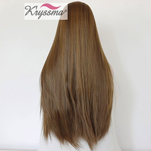 K’ryssma Long Straight Synthetic Hair Highlights Brown Glueless Lace Front Wigs For Women Heat Resistant 24 Inches - 3