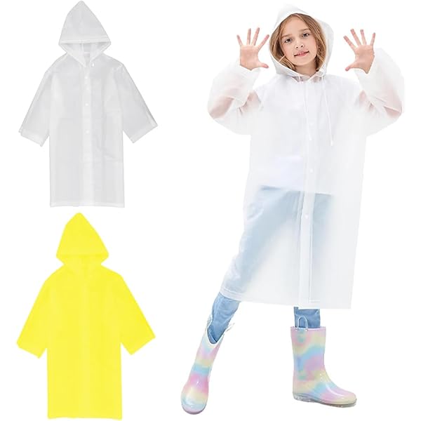 Poncho Pioggia Bambini Impermeabile EVA Con Cappuccio - Riutilizzabile, Per Scuola E Outdoor