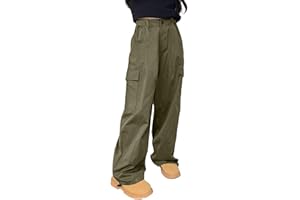 Rolanko Pantalon Cargo pour Filles, Pantalon Baggy en Coton à Taille Elastiquée avec Plusieurs Poches pour Les Enfants de 6 à 15 Ans