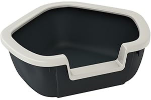 Ferplast Lettiera Gatto, Toilette per Gatti Aperta, con Bordi Alti Ingresso ribassato, 57,5 x 51,5 x h 22 cm, DAMA Lettiera Angolare, Nero