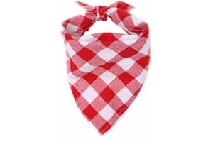 SHTGOI 2 Stück Hundehalstuch Klassisches Kariertes Bandana Waschbare Baumwolle Dreieckstuch Haustier Verstellbare Halstuch kopftücher für Kleine Mittelgroße Hunde Katzen Großes Rot-Weiß kariert S