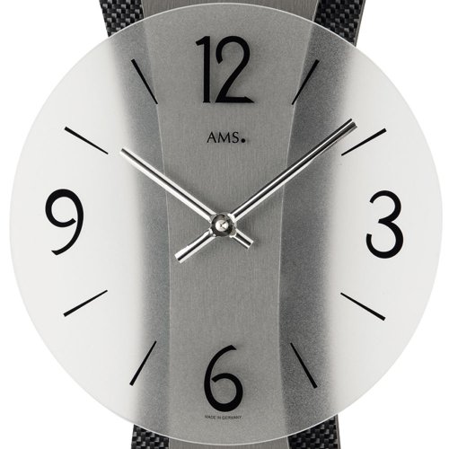 AMS Wanduhr 9400 Quarz geschliffene Metallauflage auf Carbon – Applikation - 2