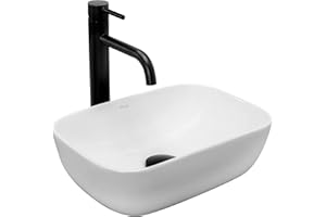 VBChome Lavabo de cerámica blanco rectangular pequeño 37 x 26 cm pequeño lavabo