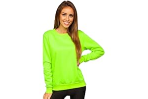 BOLF Damen Sweatshirt Pullover ohne Kapuze Basic Langarmshirt Top Baumwollmischung Pulli Rundhals-Ausschnitt Sweater Farbvarianten Sportlich Fitness [A1A]