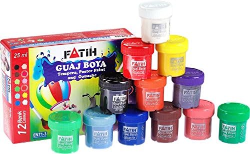 12 Quality Poster Gouache Tempera Paints. Non-Toxic &amp; Washable in 12 x 25ml Colours.