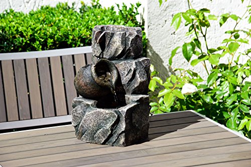 dobar 96400e Design Zimmerbrunnen aus Polyresin in Stein-Fels-Optik, Wasserspiel mit Pumpe für innen, Kunststoff, grau, 17.2 x 16.2 x 27 cm - 3