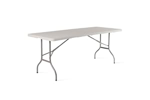 RESOL GRUPO RESOL Easy Mesa Plegable 243x76 cm | Plástico Blanco y Acero | Mesa Jardín Multiusos Picnic Camping Catering Interior | Resistente - Fácil Mantenimiento y Almacenaje | hasta 12 Personas
