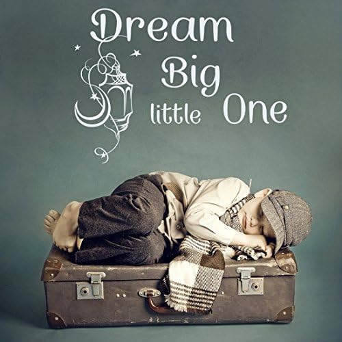 DecorRooms Dream Big Little One Quote Wall Decal Kids Vinyl Sticker Moon And Flashlight Sticker Decor For Nursery Bedroom Decor