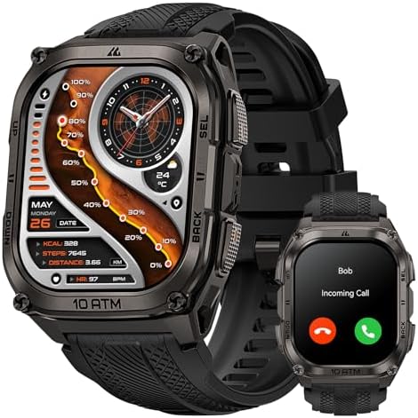 KOSPET Tank M4C Smartwatch con GPS, Corpo robusto in metallo completo, Torcia LED,Batteria 50 Giorni, Monitor Salute 24/7,5ATM/IP69K,170+ modalità sportive, Schermo da (Pollici, 1.96, M4-Nero)