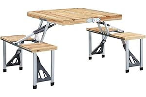 vidaXL Table Pliable de Camping avec 4 Sièges Table de Patio Table de Jardin Table de Pique-Nique Table d'Extérieur Arrière-Cour Acier Aluminium