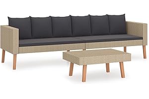 Deufre Conjunto Muebles de Jardín de Ratán 2 Piezas Sofa Jardin Exterior Sofas Exterior Jardin Ratan Conjunto Jardin con Cojines Lavables para Jardín Terraza Patio Beige