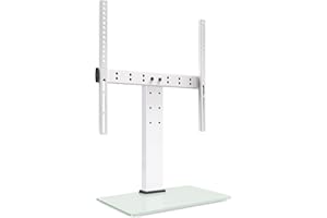 FITUEYES Uniwersalny biały stojak na telewizor o przekątnej ekranu 27–55 cali, stojak na telewizor z regulacją wysokości z podstawą ze szkła hartowanego 8 mm, stojak na telewizor z uchwytem, maks.