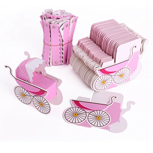 Lalang 25 x Baby Baby Wagen Hochzeit Gastgeschenk Süßigkeitkasten Geschenkbox Geschenkverpackung Bonboniere Geschenkkarton Hochzeit Dekoration Tischdeko (rosa)