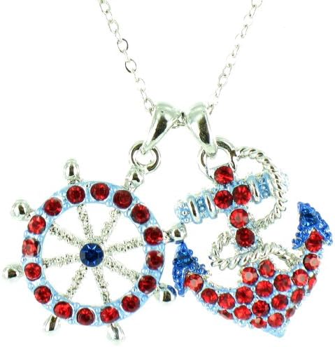 Red and Blue on Silver Plated Hello Sailor! Nautical Anchor Necklace