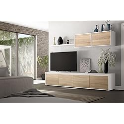 Ensemble Meuble TV scandinave alidi Bois et Blanc avec Meuble Haut