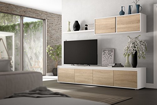 Ensemble Meuble TV scandinave alidi Bois et Blanc avec Meuble Haut
