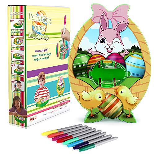 Weeygo Uovo di Pasqua Strumento di Pittura, Uova di Plastica Pasqua Colorate Fai da Te Set con 8 Colori Pennarelli, per Bambini Caccia alle Uova di Pasqua