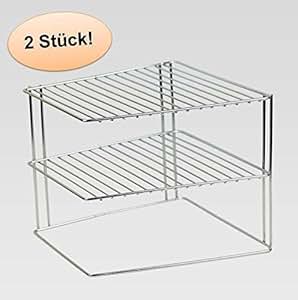 2 Stück Küchenregal für Teller Eck-Schrankeinsatz 2-Etagen
