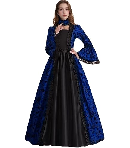 Robe Victorienne Femme Steampunk Robe Dentelle À Manche Longue De SoiréE Palais Vintage Grande Taille Médiévale RéTro Dress Maxi à Manches Flares à Lacets Dress Cosplay DéGuisement Carnaval Victorien