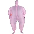 Qfeng Decdeal Funny Adult Size Inflatable Full Body Costume Suit Air Fan Operated Blow Up Fancy Dress Halloween Sports Party Fat Inflatable Jumpsuit Costume (Color : Pink)