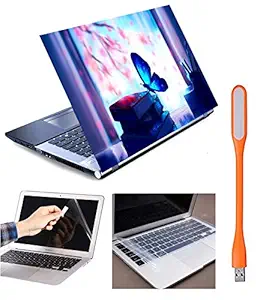 Imagination Era 4in1 Butterflies Flowers Combo Accessories Kit Decal Vinyl Screen Guard with Silicone Keyboard Protector and USB LED Light for 15.6 x 10.1 inch Laptops (Multicolour)