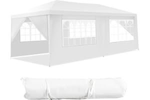 COSTWAY Gazebo da Giardino 3 x 6 m, Tendone per Feste con 4 Tende Laterali Rimovibili e 2 Porte con Cerniera, Con Borsa di Trasporto, Impermeabile Protezione UV