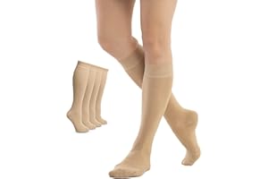 FIERA BESA Skarpety damskie z bambusa – pończochy do kolan, 5 par – miękkie i elastyczne, bez szwów, wzmocniona pięta i palce, wyprodukowane w Europie, wygodne, oddychające – jasnobeżowe, granatowe, czarne