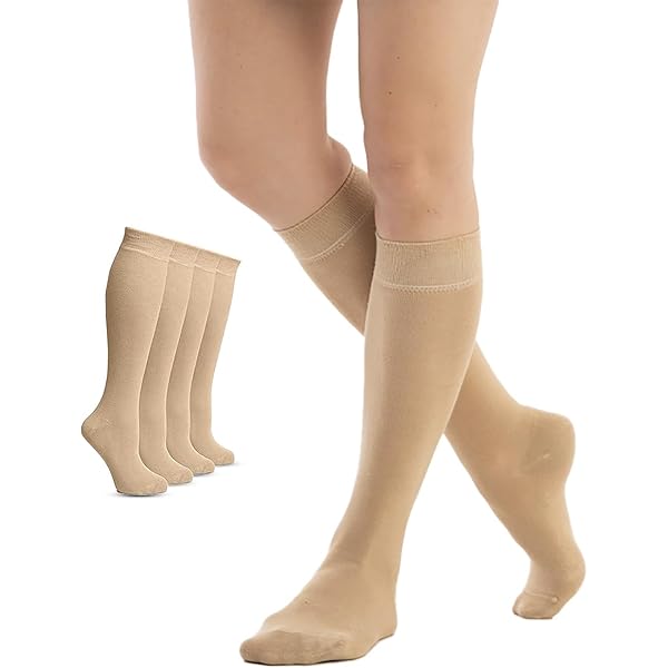 Kniestrümpfe Für Damen – 4 Paar Lange Baumwollsocken In 4 Farben, 35 Cm Hoch, Bequem & Stylisch
