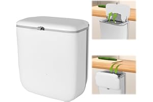 ANTREATU Foldable Hanging Bin with Lid 13.6L Kitchen Cupboard Bin Space-Saving Food Waste Bin for Under Sink, Cupboard & Caravan | Food Waste Caddy (White)