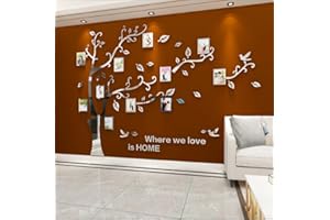 Purekay Grande 3D Albero Adesivo Muro Wall Stickers, DIY Cornici per Foto Adesivi Murali per Camera da Letto Soggiorno Ufficio Divano TV Decorazione Parete Cucina (Specchio Argento Sinistro, XL)