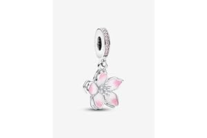 THE CHARMERY Pink Cherry Blossom Flower Charm 925 Silver Charm Compatible with Pandora Charms, Trollbeads, Chamilia, Biagi and Many Other UK Charm Bracelets.