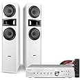 Fenton Floor Standing HiFi Tower Speaker System with AD200A Bluetooth Amplifier - SHF700W White