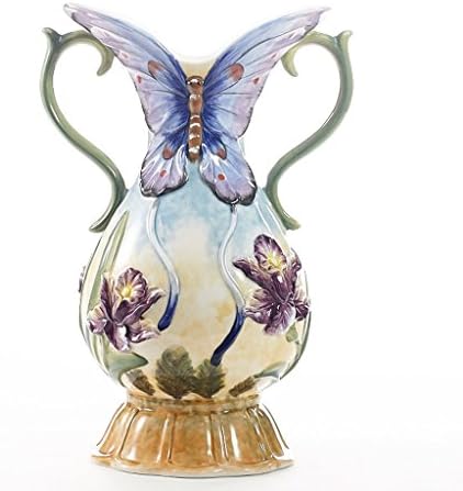 GAOLILI Creative Double Handle Large Vase Butterfly Jug Purple Flower Plug Ceramic Hydroponic Vase Water Storage Flower Vase Inserted