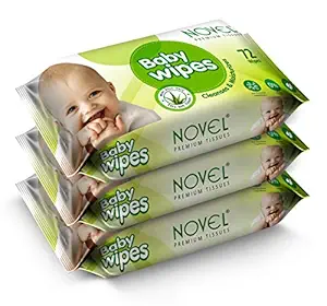 NOVEL Baby Wet Wipes (White, 72 Sheets) - Pack of 3