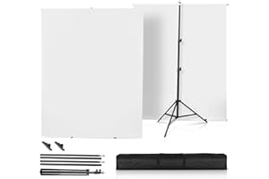 Foto Hintergründe Weiß mit Ständer, Heorryn 2 x 1,5 m Fotografie Hintergrund Ständer Kit mit Fotohintergrund Weiß für Fotoshoot Stream Gaming Photo Video Recording