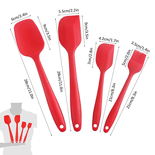 6-teiliges Silikon Mixer Teigschaber Backpinsel Set – Silikonschaber Küchengeräte Kleine Schmal Teigspachtel – Backzubehör Küchenhelfer Set Topfset Kochbesteck – mit stabilem Edelstahlkern zum Kuchen Backen und Mixen in Rot - 7